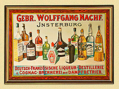 PLAKAT INSTERBURG WERBUNG BRENNEREI LIKÖR COGNAC 42x30cm 170 im Goldrahmen - Bild 1 von 1