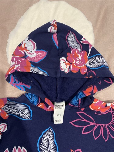Bonds Originals Girls Floral Hooded Jumper With Front Pocket Size 4 - Picture 2 of 6