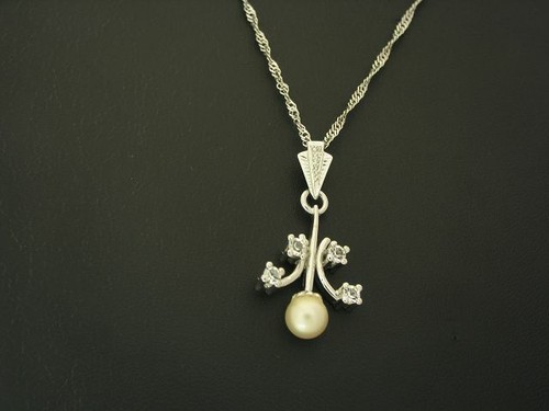 925 Collana IN Argento Sterling & Ciondolo Con Perle Akoya & Vetro / 5 4g/42 0 - Foto 1 di 4