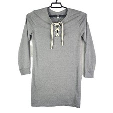 Women's Heather Gray Old Navy Shirt Dress Lace-Up V Neck Long Sleeve Size S