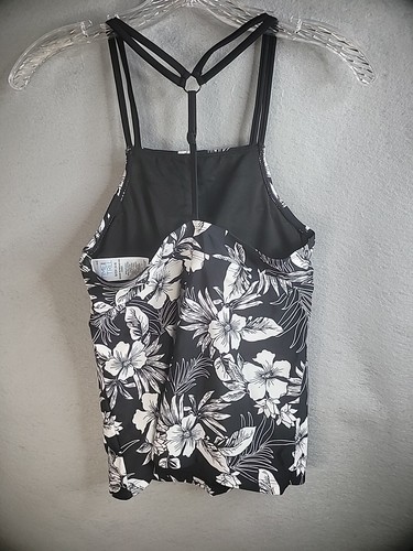 New Time and Tru Womens S Small 4-6 Tankini Swim Suit Black White Floral - Picture 9 of 10