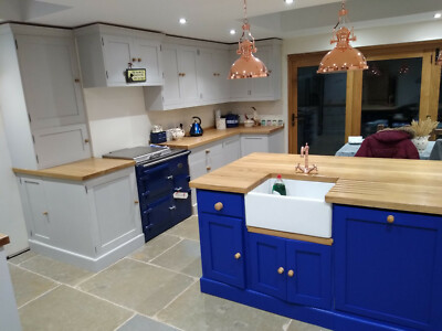 Bespoke Solid Wood Painted Handmade Kitchen Island With Wideboard Oak Worktop Bespoke Solid Wood Painted Handmade, Kitchen Island Worktop