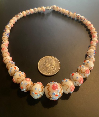 COLLAR DE CUENTAS DE VIDRIO DE FLORES ARTE OPALESCENTE PASTEL DE BODA MURANO VENECIANO TEMPRANO DE COLECCIÓN - Imagen 3 de 21