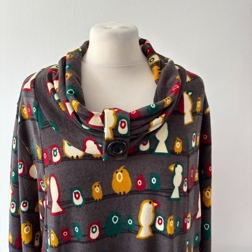 Joe Browns Grey Multicolour Owl Print Jersey Tunic Dress Pockets Size 22 BNWT - Picture 2 of 14