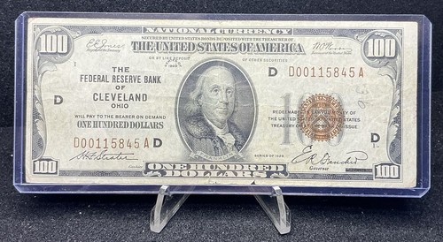 1929 $100 Small Federal Reserve Bank Note, Cleveland Z133 - Picture 1 of 2