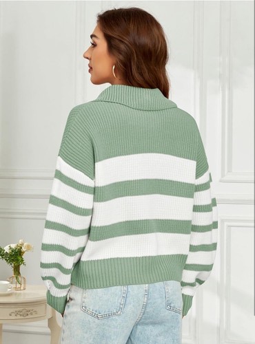 ZAFUL Fall Long Sleeve Cute Striped Sweater Winter Pullover Knit Sweater - Picture 6 of 6
