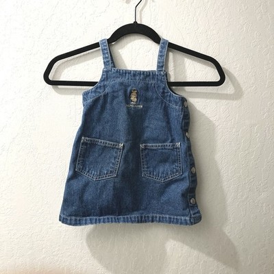 Ralph Lauren Denim Dress Baby 18-24 Months Embroidered Bear Pockets Snap Buttons