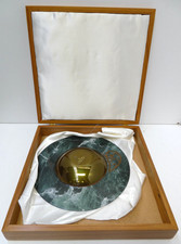 VINTAGE DOROTHY HUMM NEW ZEALAND GILT ART GLASS BOWL IN WOODEN BOX