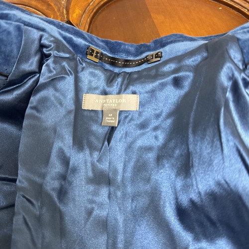 Chaqueta Blazer Ann Taylor Petites 4P Azul Terciopelo Nueva con Etiquetas Algodón Spandex Forrada $169 - Imagen 6 de 8