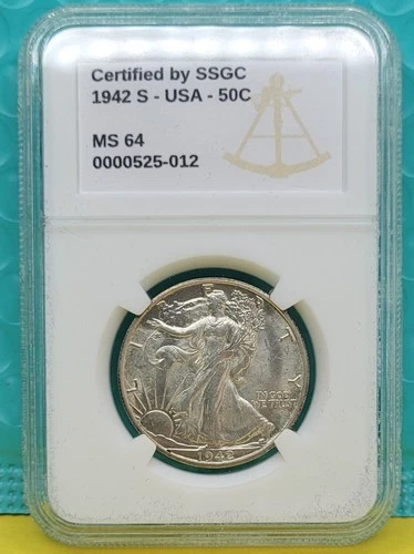 1942 S USA WALKING LIBERTY HALF DOLLAR 50C  SSGC MS 64