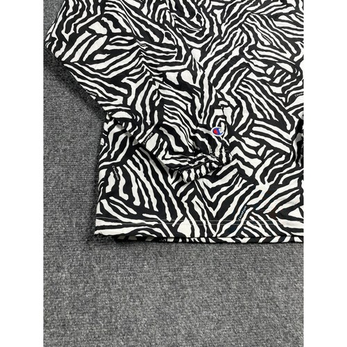 Champion Women's Windbreaker Half Zip Hoodie White Black Abstract Zebra Size L - Picture 10 of 15