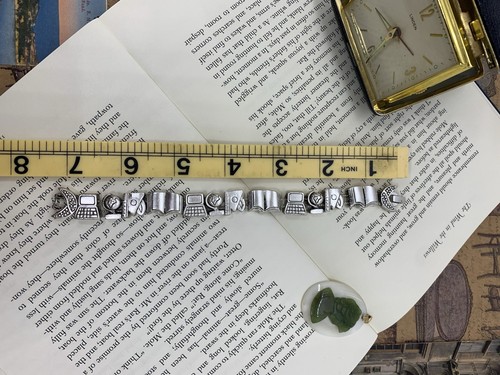 Vintage Slide Charm Bracelet Silver Tone Computer Funky - Picture 2 of 4