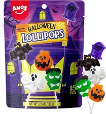 (Free Duty Tax) Amos Halloween Candy Lollipops, 15ct Individually Wrapped Mo