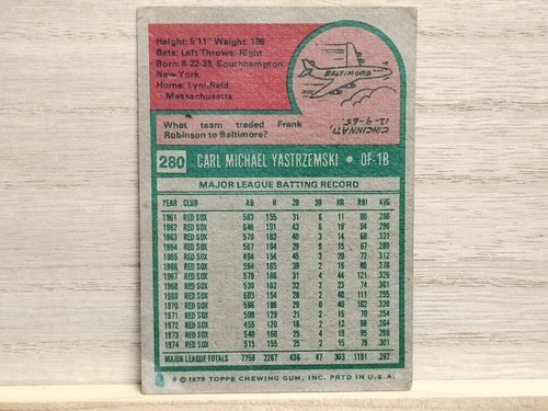 1975 Carl Yastrzemski Topps Baseball Card # 280 - Picture 7 of 9