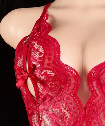 Womens Crotchless Lingerie Bodysuit Babydoll Nightwear Underwear US Red Medium - Picture 5 of 5