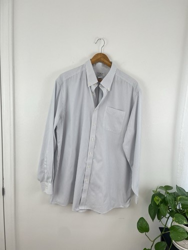 LL Bean 17.5 36 Blue White Stripe Button Down Shirt Men’s Long Sleeve  - Picture 2 of 4