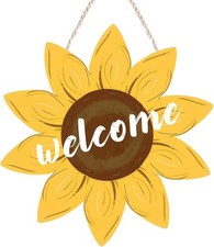 Welcome Wreath, Wood Door Hanger Wall Sign Wood Hanging Front Door Sunflower
