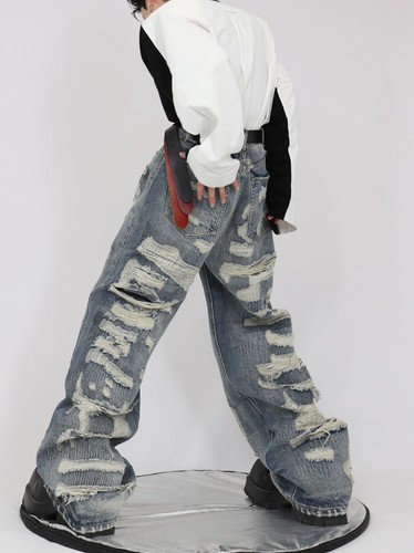 Cvltur alte Heavy Industry Destruction Design Jeans Senior Loose Straight Hose - Bild 3 von 17