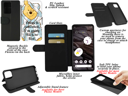 Winnie Pooh Bear Bed for iPhone/Pixel/Galaxy Printed Flip/Wallet Phone Case (L - Picture 2 of 9
