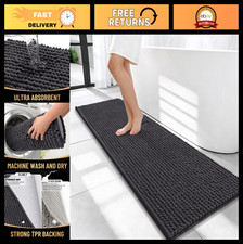 Thick Chenille Bathroom Runner Rug 47x17 - Soft Absorbent, Rubber Backing, Machi