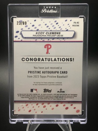 Kody Clemens 2023 Topps Pristine Auto /99 RC Rookie Card #PA-KC Twins Incased - Picture 7 of 7
