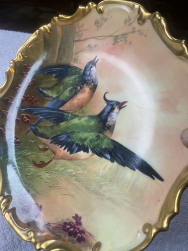 Vintage Limoges France Coronet Charger Plate 11 1/2” Signed Broussillon Birds - Picture 7 of 10