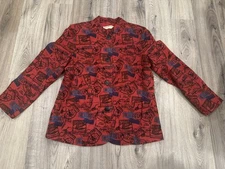 Vtg Norm Thompson Jacket Blazer Red & Black Graphic Print Womens Size Medium?