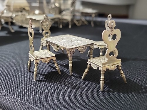 Antique 800 Sterling Silver German Miniature Table and Chairs Set Dollhouse 5pcs - Picture 6 of 24