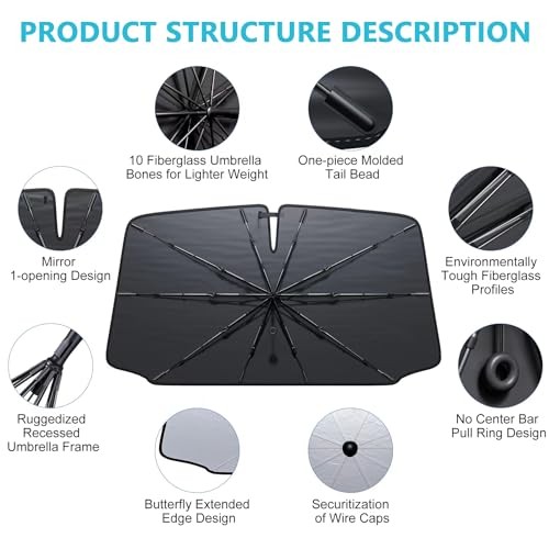 Upgraded Car Windshield Sun Shade Umbrella with Pull Cord - Foldable - Picture 5 of 7