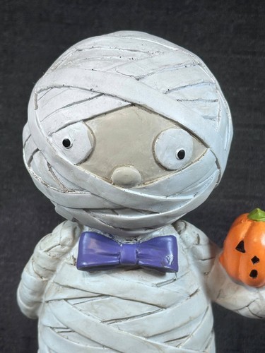 Gus The Mummy Resin Halloween Statue Figure Purple Bow Tie & Pumpkin 10” EUC - Picture 3 of 6