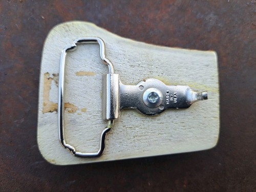 VINTAGE ANTLER BELT BUCKLE CARVED RAMS HEAD SIGNED R ORIGINAL - Picture 2 of 10