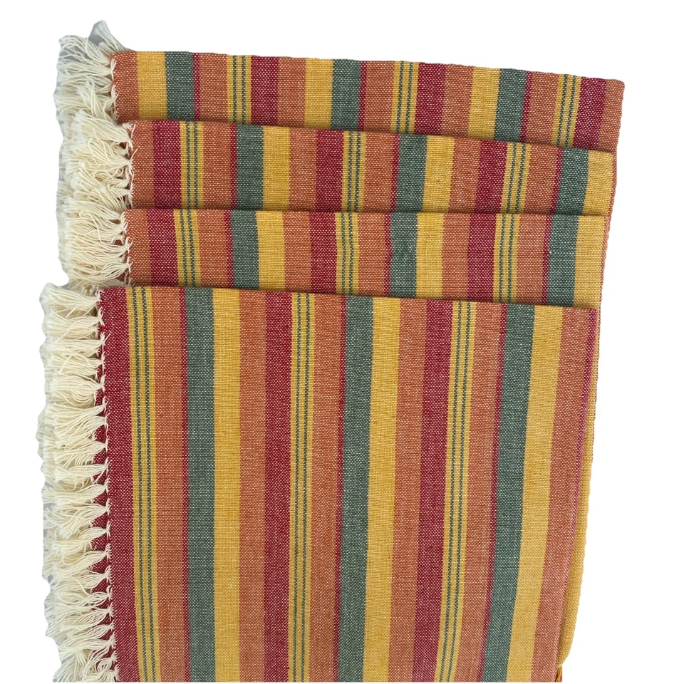Juego de 4 servilletas de mesa de algodón con flecos multicolores a rayas Foto 3 de 4