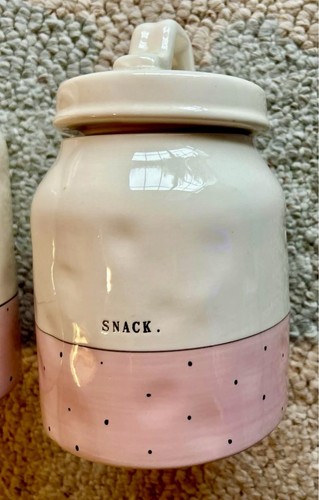 RAE DUNN Artisan CANISTER SET Pink Polka Dot  “Snack” & “Taste” Sealed Lids - Bild 4 von 9
