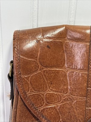 Vintage Mulberry Brown Croc Embossed Leather Crossbody Bag Plaid