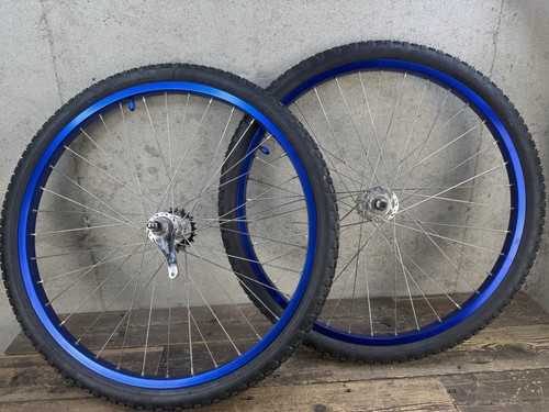 "Juego de ruedas y neumáticos para bicicleta montaña rusa azul 26"" cojinete sellado neumáticos Klunker Kenda 36h" - Imagen 1 de 11