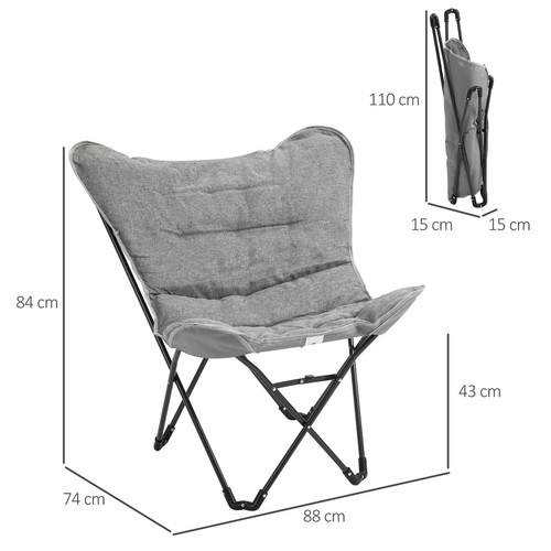 Outsunny Camping Chair Portable Folding Garden Chair Grey + White 88 x 74 x 84 cm - Picture 4 of 10