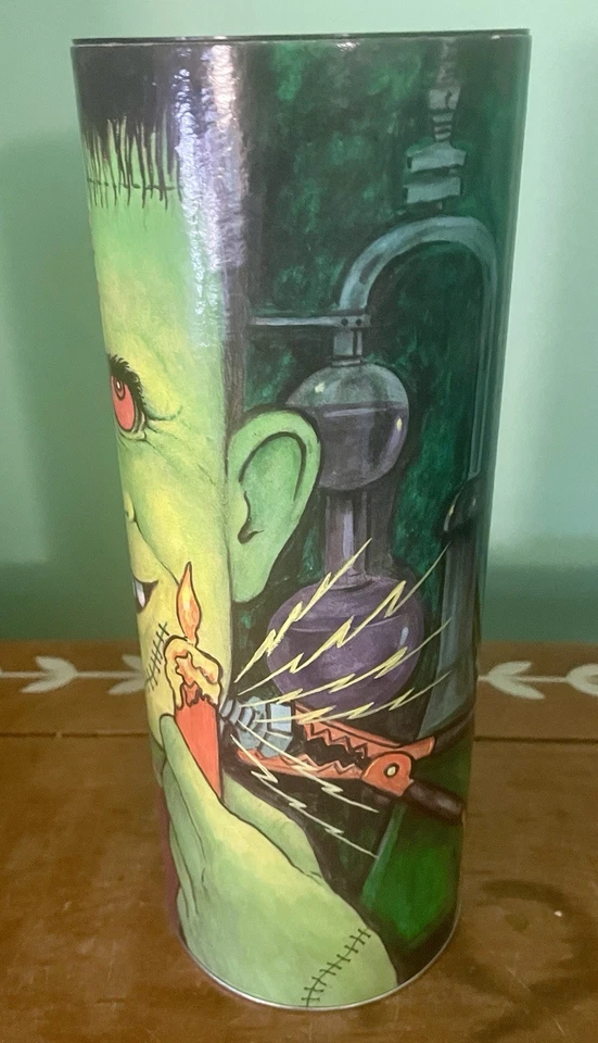 Green Frankenstein Monster Chocolate Chip Cookies Tin Jar With Lid Vintage  - Image 2 of 4