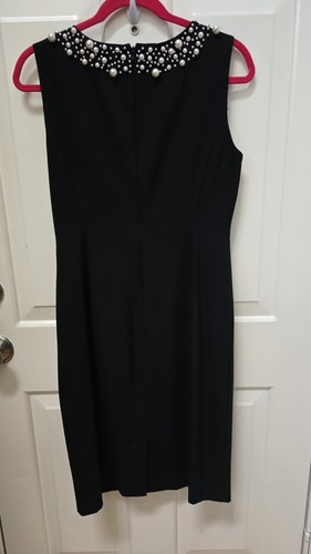 CALVIN KLEIN WMN Black Faux Pearl Detail Sheath Cocktail Classic Dress SIZE 8 - Picture 3 of 17