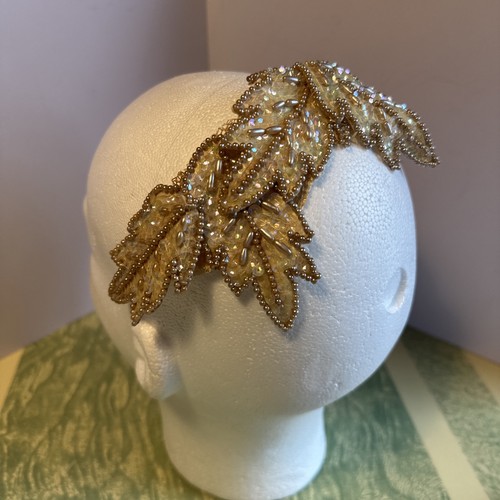 Copricapo matrimonio vintage anni 50 paillettes dorate perline Gatsby Downton Deco Vibe UC - Foto 2 di 13