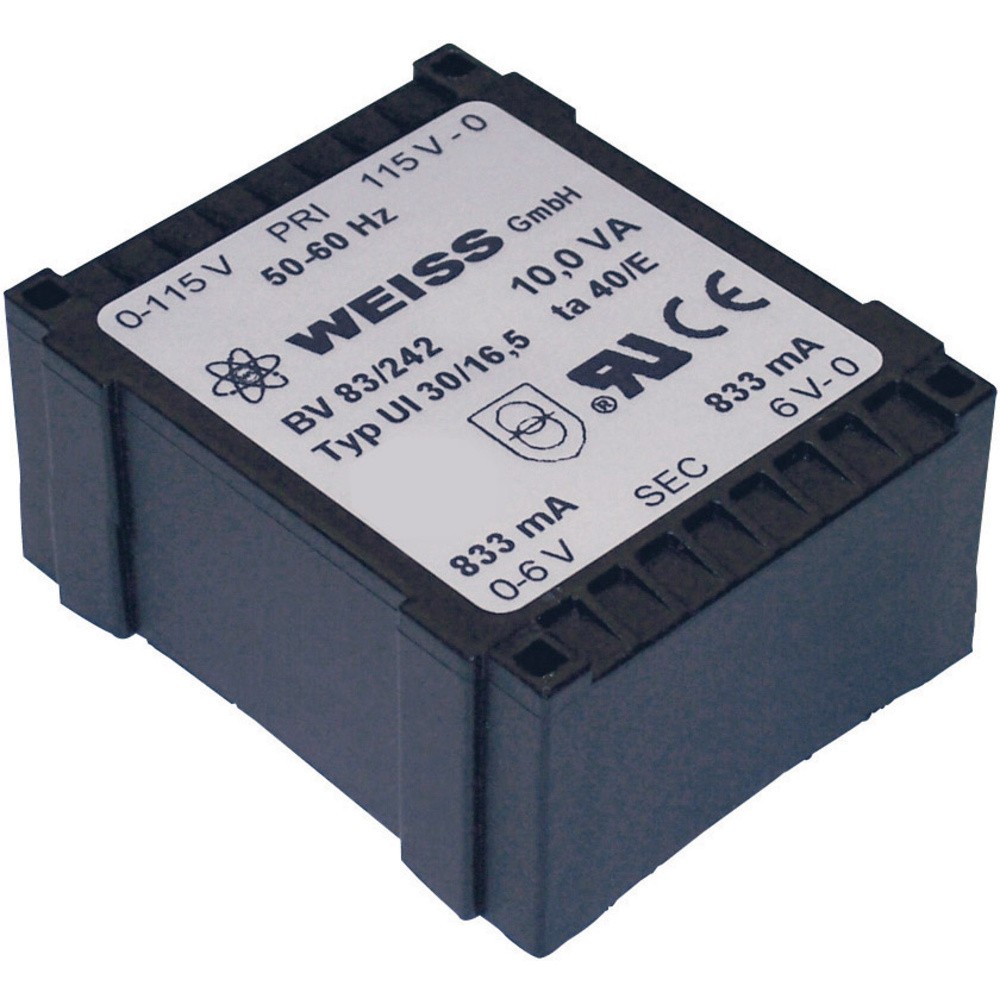 Weiss Elektrotechnik 83/245 Printtransformator 1 x 230 V 2 x 12 V/AC 10 VA 41...
