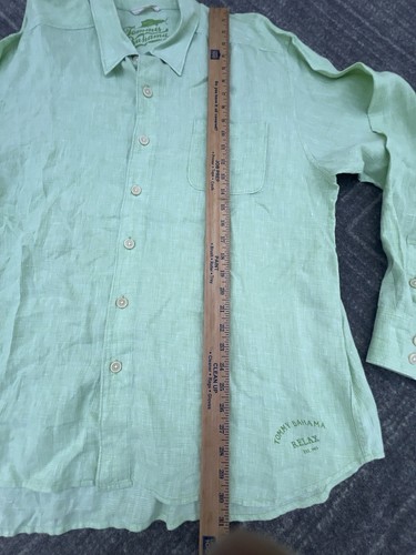 Camisa Tommy Bahama Para Hombre Relax 100% Lino Manga Larga Abotonada Verde Claro XL - Imagen 2 de 9