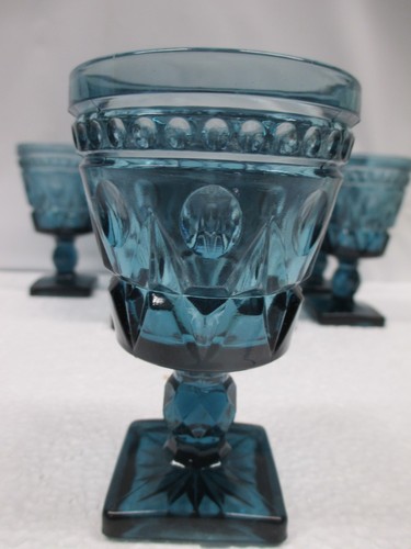 8 lot of Indiana Glass Colony Park Lane Wine Cordial Goblets Teal Blue 4-1/2" - Picture 5 of 15