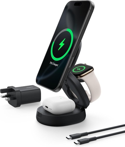 Belkin BoostCharge 3-in-1 Magnetic Charging Stand Qi2 15W - 36W Plug Included - 第 1/6 張圖片