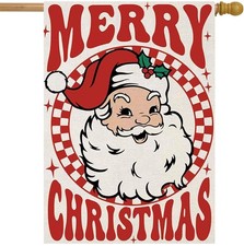 Merry Christmas House Flags for Outside, Seasonal Xmas Santa Claus House Flag...