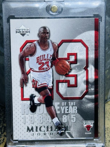 Michael Jordan ROOKIE OF THE YEAR Card 🔥 AUTHENTIC VERY RARE BULLS JERSEY #23 - Picture 4 of 11