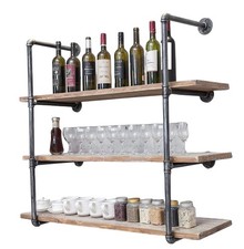 Industrial Wall-Mounted Iron Pipe Shelf Brackets 4-Tier Retro Black No Planks
