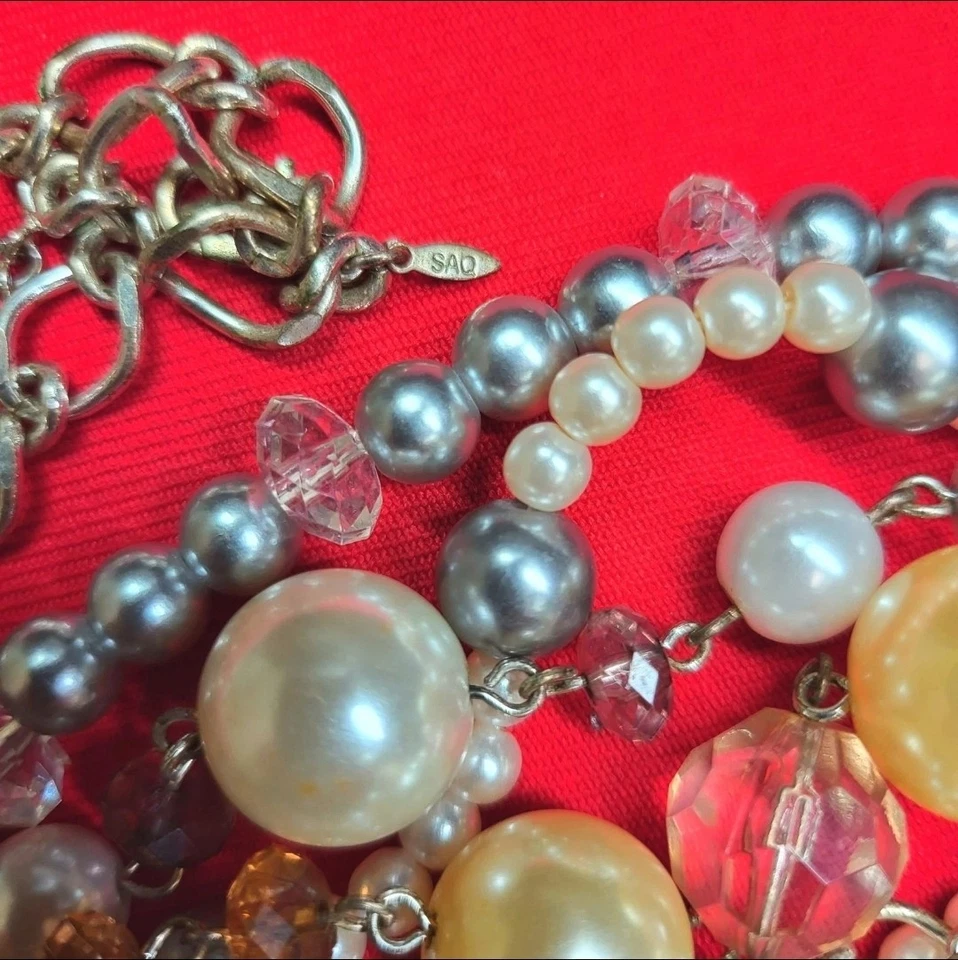 Collar de perlas simuladas gruesas Avon SAQ en capas maximalista joyería Foto 3 de 4