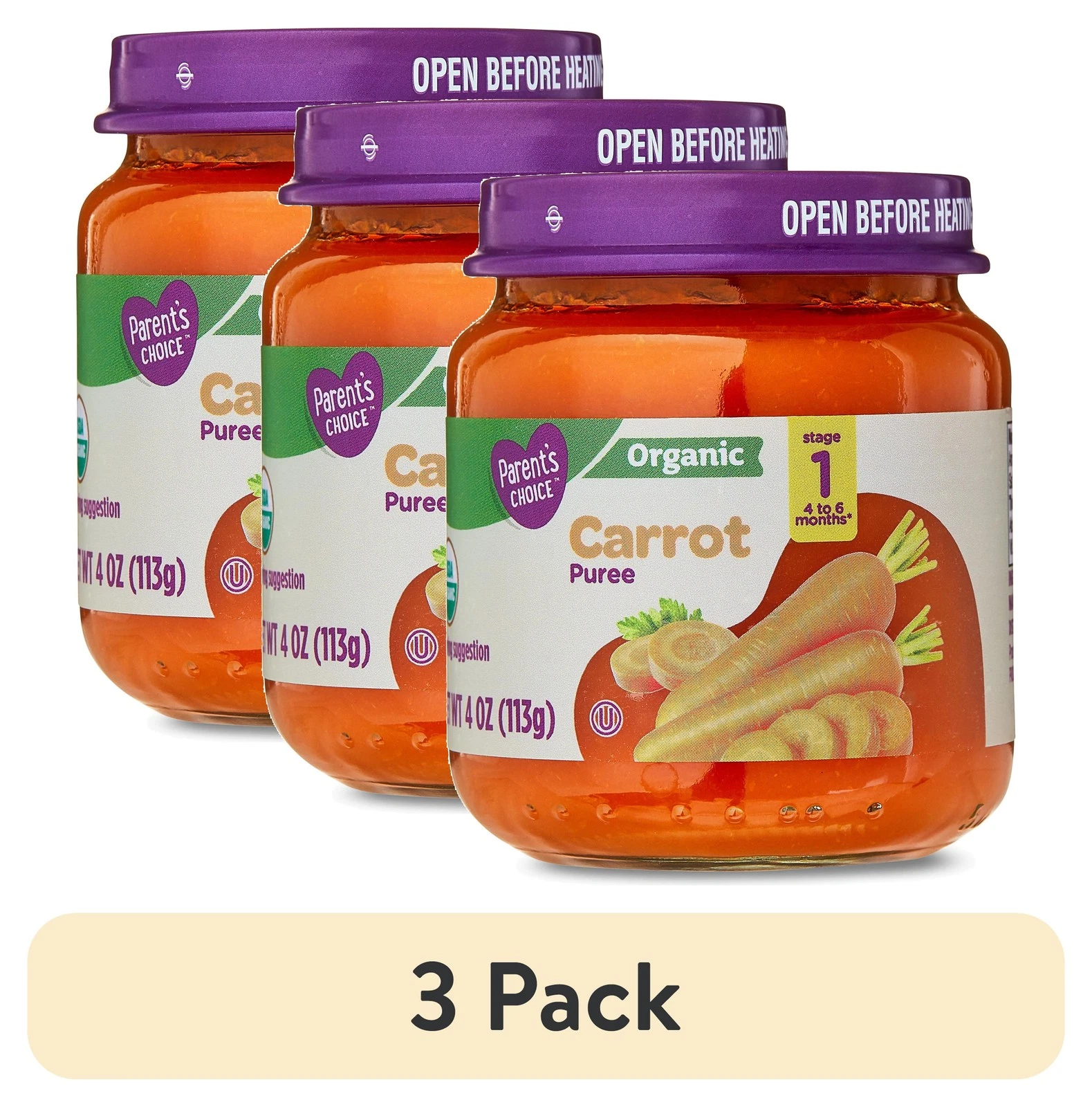 (3 pack) Parent's Choice Organic Stage 1 Baby Food, Carrot Puree, 4 oz Jar
Opens in a new window or