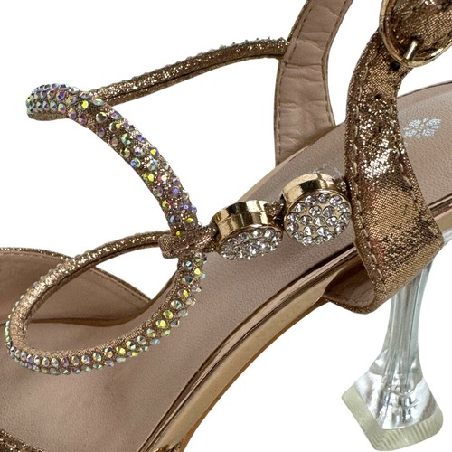 Patrizia by Spring Step Tioanna Clear Heel Rhinestone Gold Sandal Heels Size 35 - Picture 5 of 17