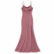 Elegant rose pink evening gown dress draped cowl neck spaghetti straps black tie